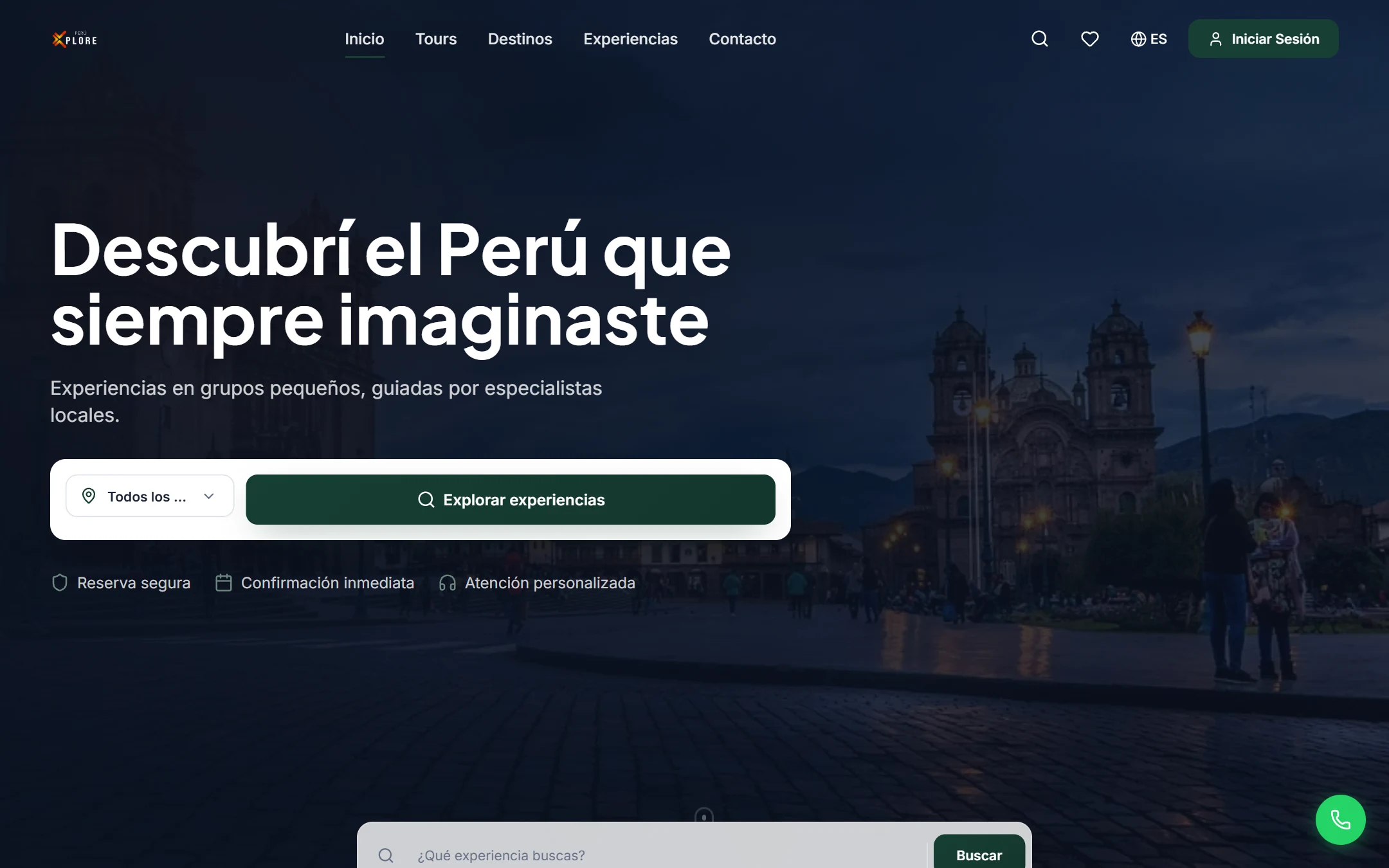 Web de reservas publicada de la agencia de ejemplo Perú Xplore
